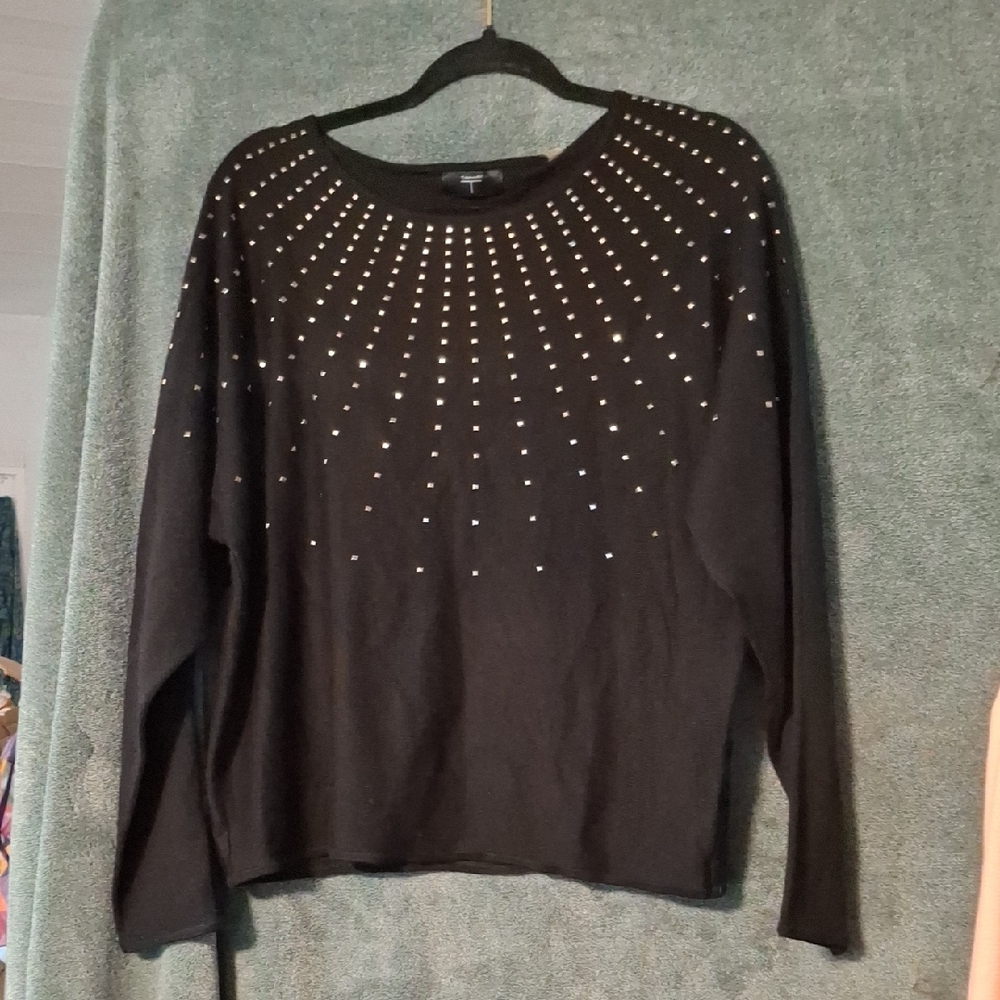 Tahari Black Top with Silver Accents